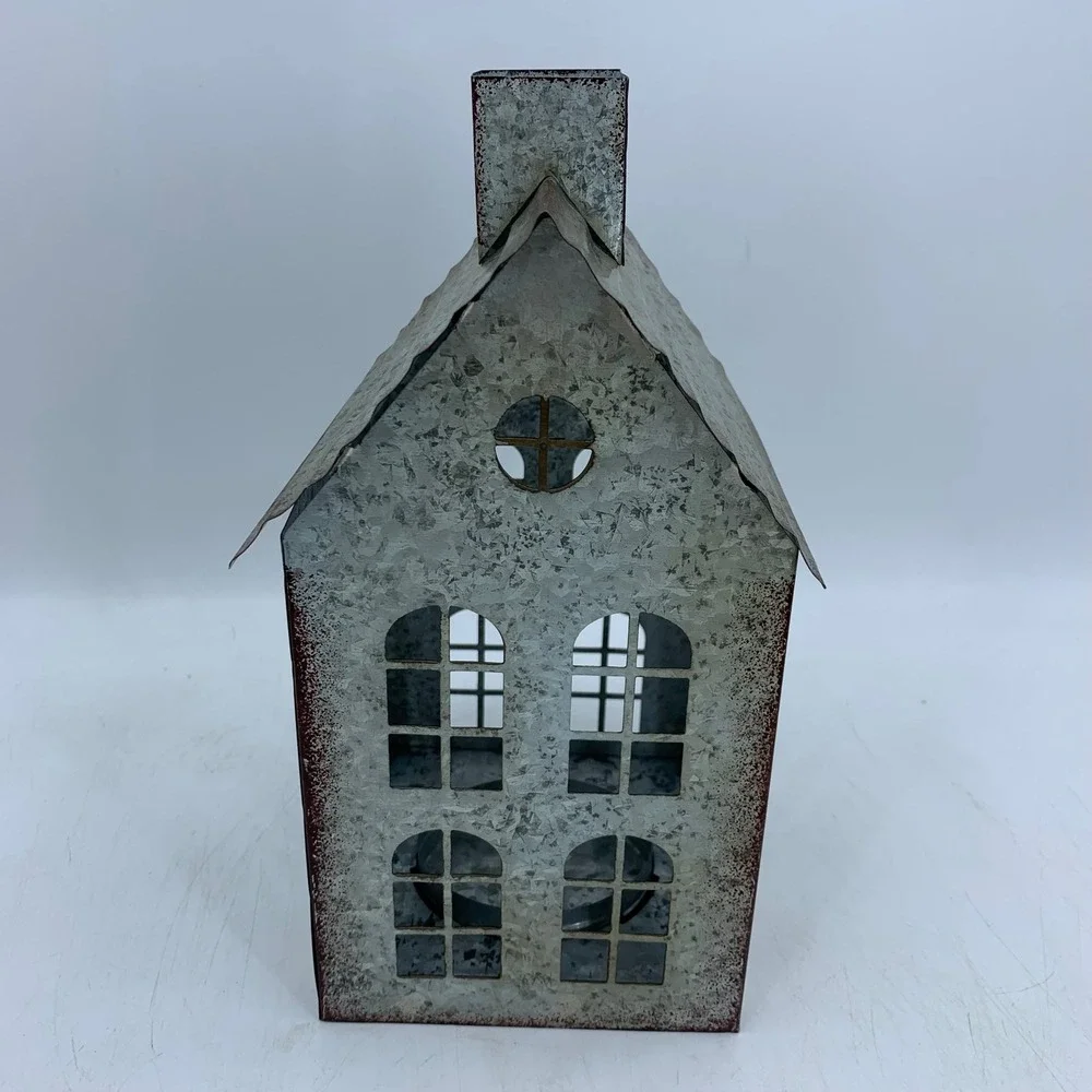 Pottery Barn Discontinued Galvanized Village House Candle Holder Farmhouse